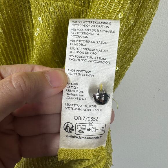 Anthropologie Top Women M Chartreuse Sequin Mock Neck Blouse Party Shell Tank - Picture 5 of 8